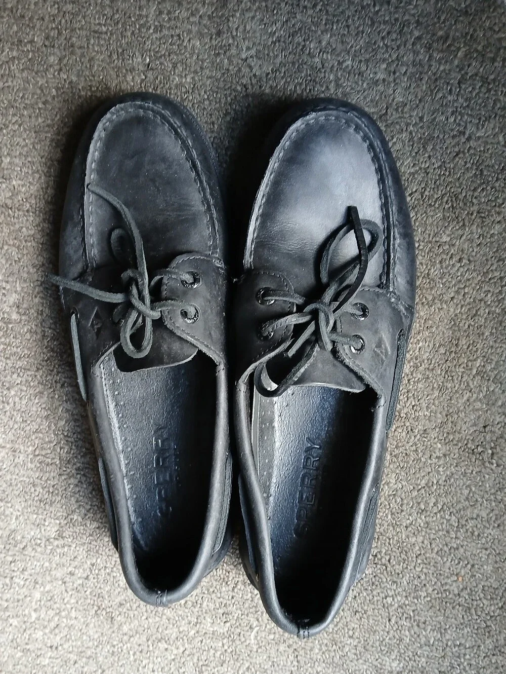 Sperry Top Siders Men's Black Leather Boat Shoes Size 9M